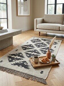 Monochrome Aztec pattern kilim rug.jpg